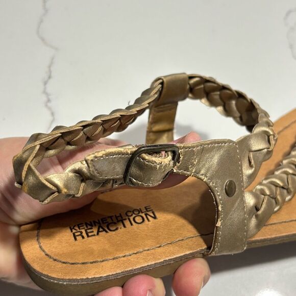 Kenneth Cole Reaction | Women’s Metallic Gold Braided Strappy Thong Sandals 9.5 - Picture 7 of 14